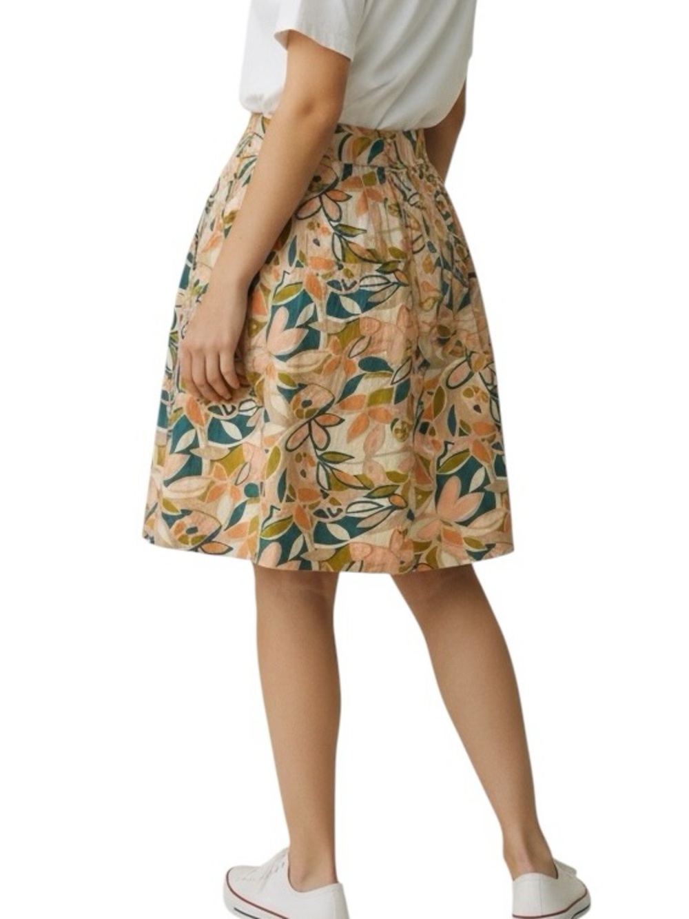 J. Crew Peach and Teal Floral A-Line Skirt. 100% Cotton. Pockets. Lined Sz. 6